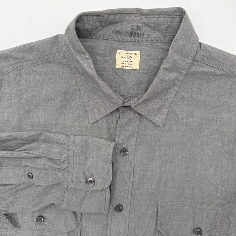 J.Crew Button Down Mens L Grey 2-Ply Cotton Utility Workwear Long Sleeve Shirt